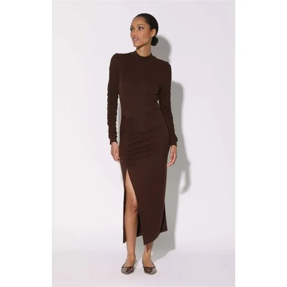 Walter Baker Long Sleeve Fitted Midi Dress Cocoa Brown Size Small New With Tag - Picture 3 of 6